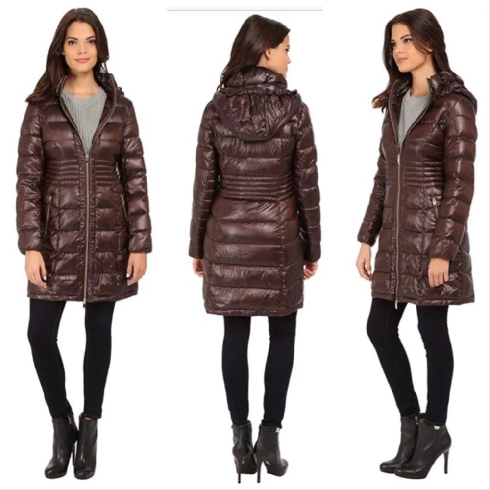 VIA SPIGA WOMENS BROWN DOWN HOODED COAT - Picture 1 of 11